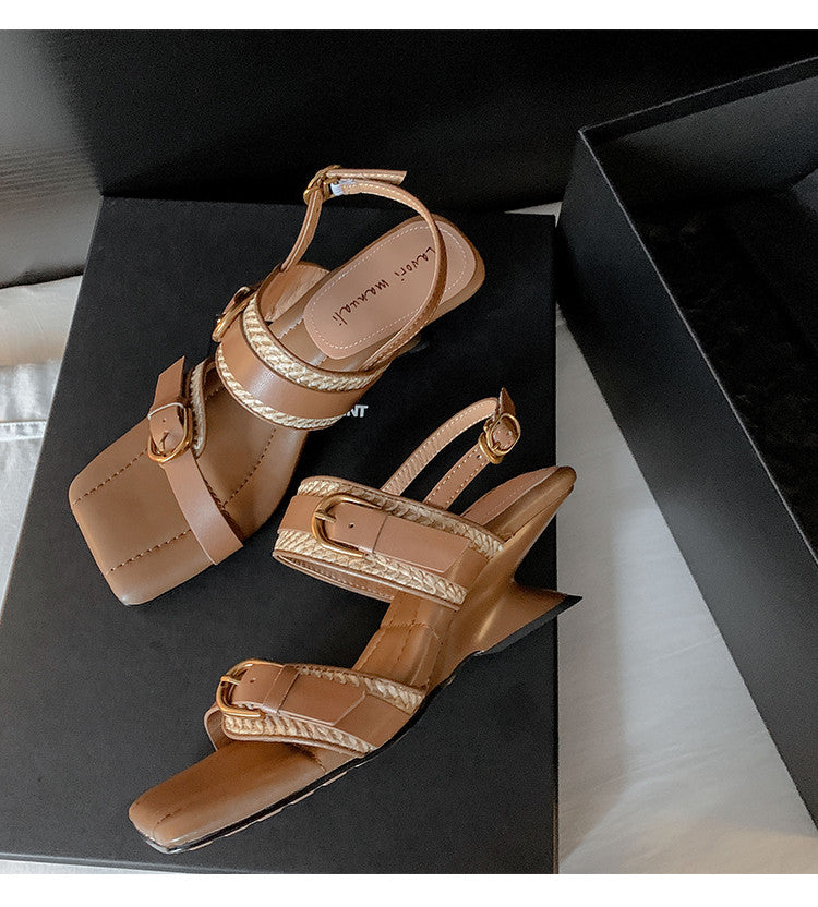 Karin Luna In Stock Spot Goods Vacation style Sofa Cushion Square Toe Irregular Heel Open-Toe Sandals