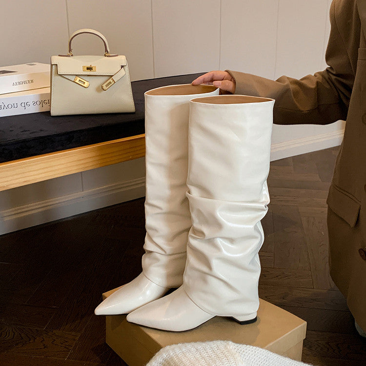 Karin Luna Elegant Style Pointed Toe Hidden Wedge Long Boots