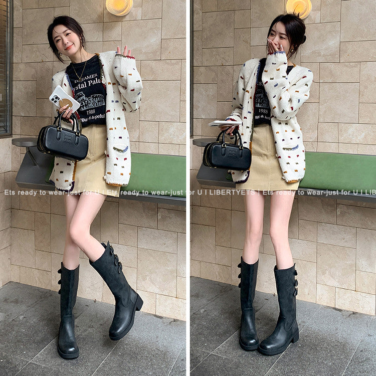 Karin Luna In Stock In Stock Thigh Circumference Belt Buckle Thick Sole Rider Boots