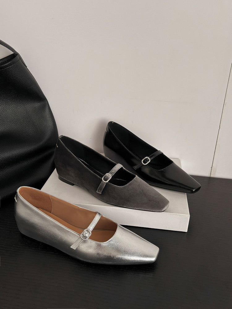 Karin Luna In Stock Spot Goods  Elegant Square-Toe One-Strap Height-Increasing Flats