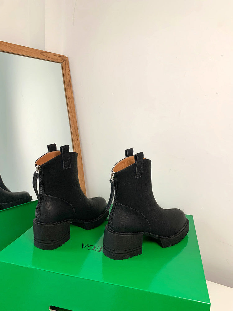Karin Luna In Stock Versatile Round Toe Chunky Heel Ankle Boots