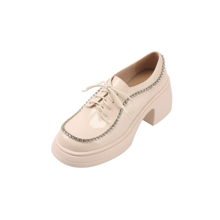 Karin Luna In Stock In Stock  Rhinestone Shoe Edge Trim Lace-up Thick Sole Loafers Best-selling in stock
