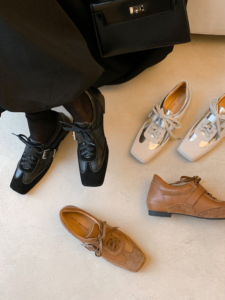Karin Luna In Stock Spot Goods  Designed retro square-toe ballet shoes with laces