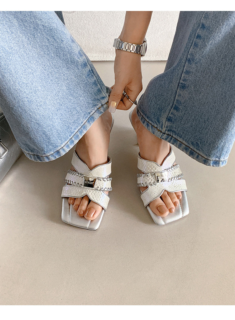 Karin Luna Fish Skin Series~ Hot-selling Square-Toe Slippers with Built-in Traffic