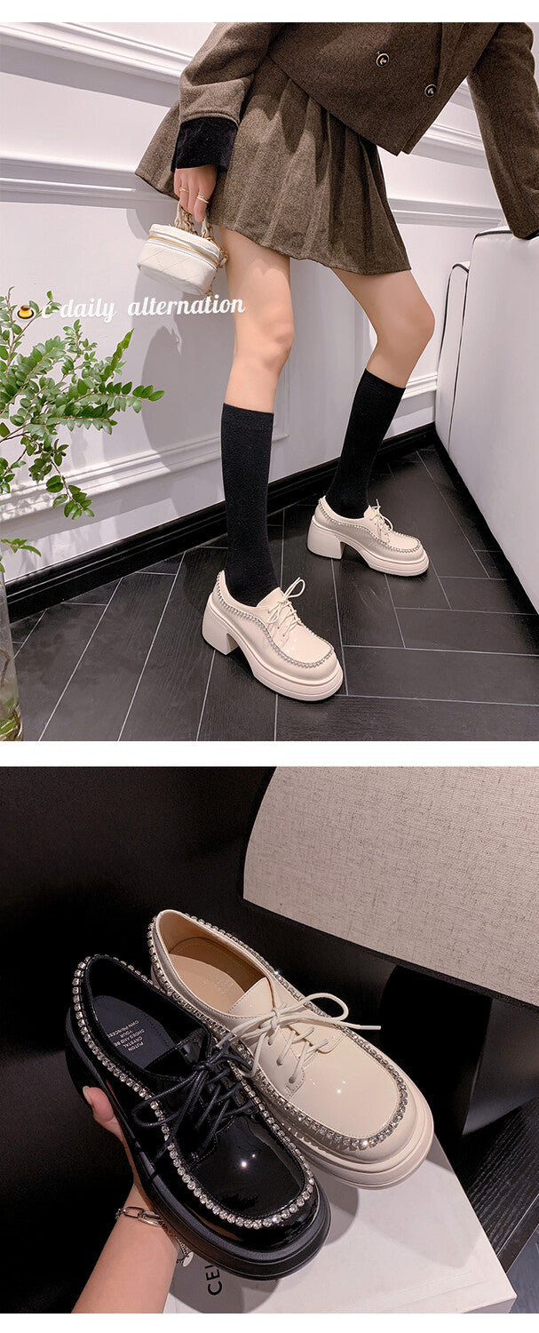Karin Luna In Stock In Stock  Rhinestone Shoe Edge Trim Lace-up Thick Sole Loafers Best-selling in stock