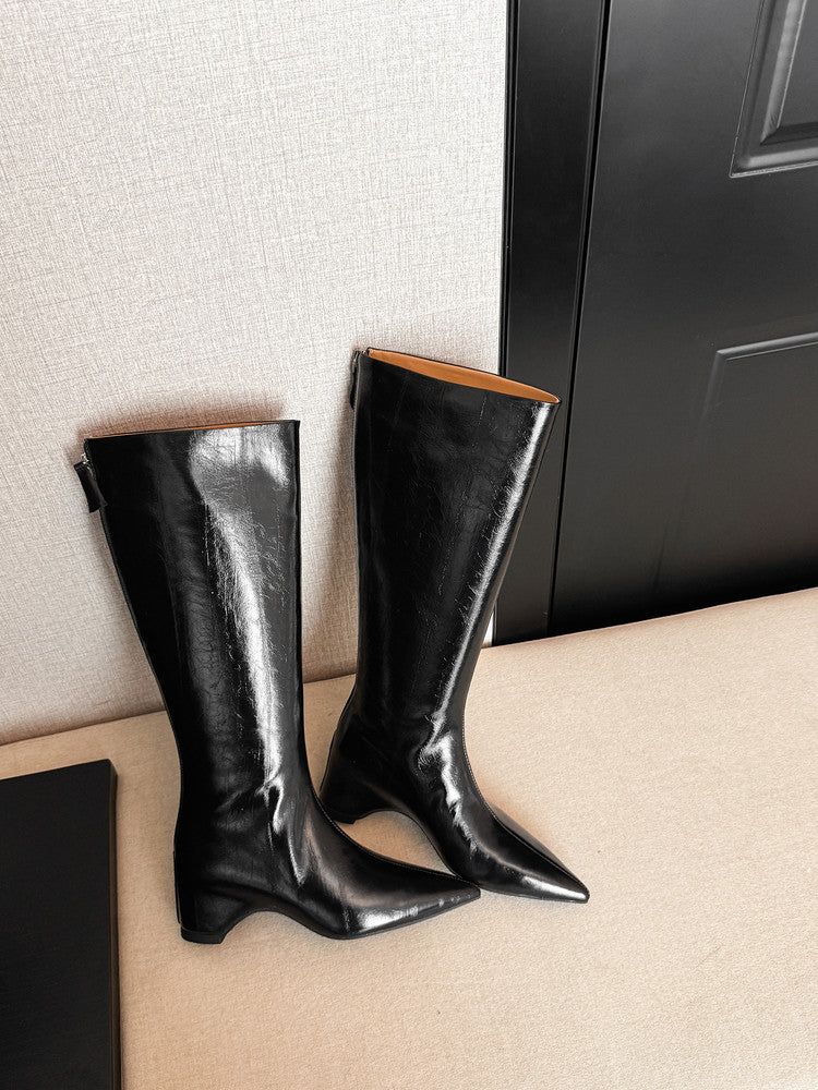 Karin Luna Elegant Style Pointed Toe Internal Height Increase Long Boots