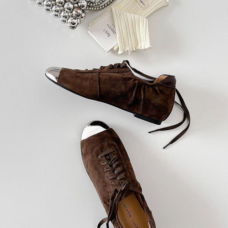 Karin Luna In Stock In Stock  High-end Metal Toe Lace-up Flats