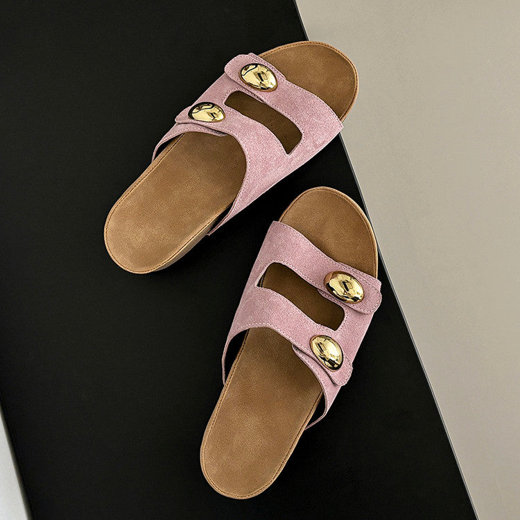 Karin Luna   Casual Style   Thick Sole Belt Buckle Slide Sandals