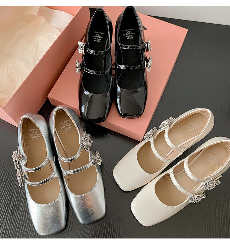 Karin Luna In Stock In stock   The heroine Ao~Square Toe High Heel One Strap Popular Rhinestone Mary Jane Shoes