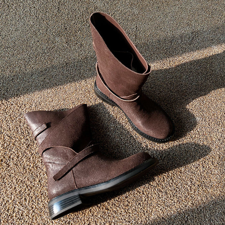 Karin Luna In Stock Spot Goods  Super textured Lazy Style Thick-Soled Ankle Boots