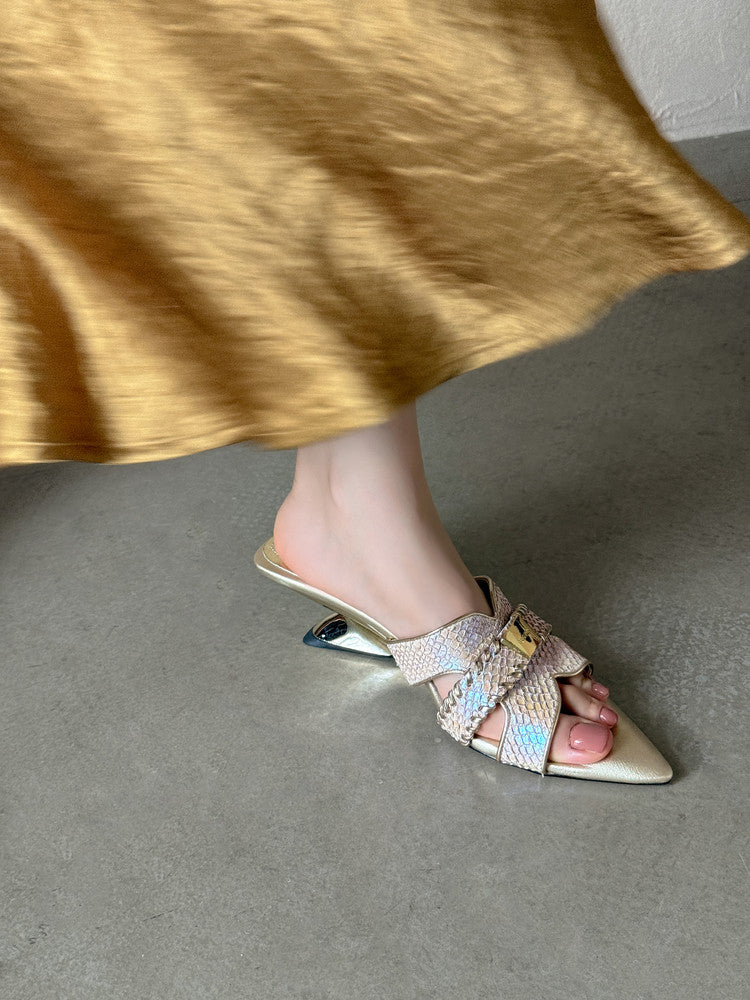 Karin Luna Fish Skin Series~Minimalist Pointed Toe Hot-Selling Unique Heel Slippers
