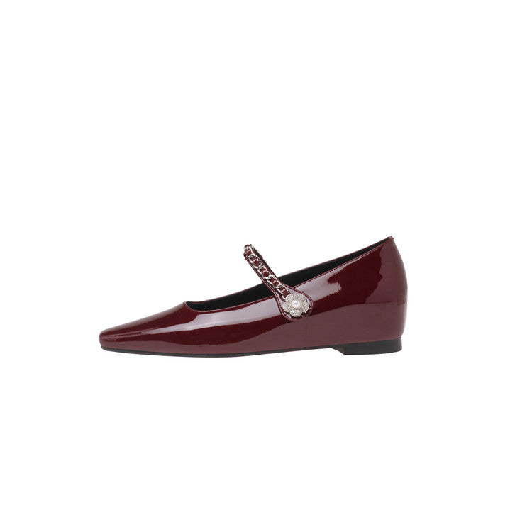 Karin Luna In Stock In Stock ~Metal One-Strap Pearl Small Square Toe Height-Increasing Flats