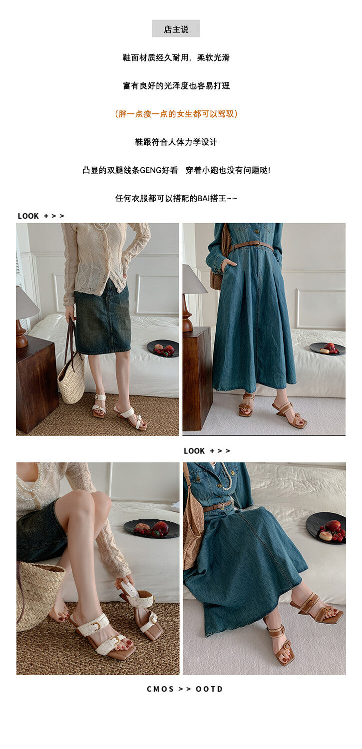 Karin Luna Hot-Selling In Stock  Retro Wedge Belt Square Toe Irregular Heel