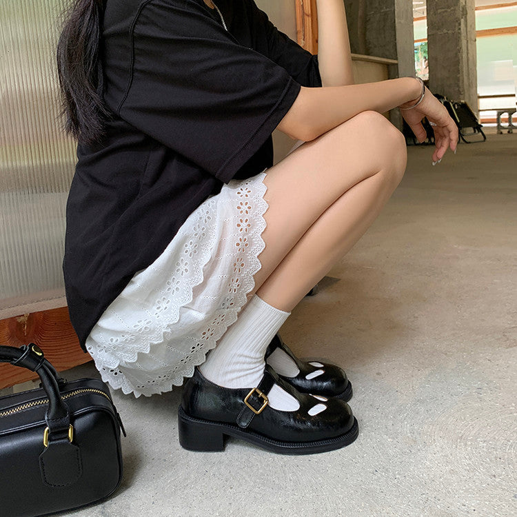Karin Luna In Stock Spot Goods Minimalist Retro British Style Irregular Hollow Single Shoes