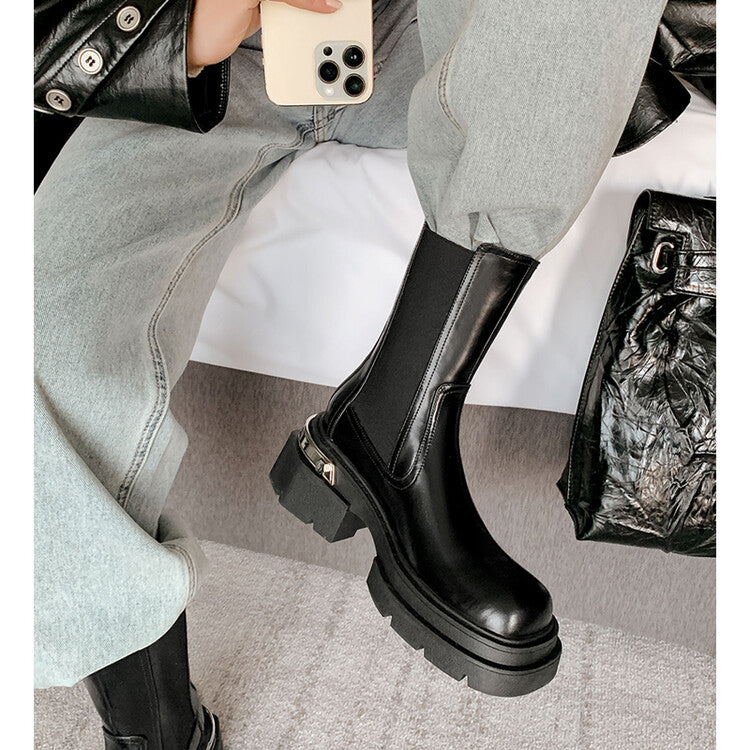 Karin Luna da Brand Series~Rear Metal Decoration Thick Sole Stretch Boots