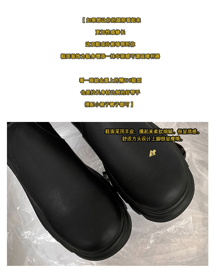 Karin Luna In Stock Best-selling in stock   Super Soft Sheepskin  Round Toe Thick Sole Vintage Belt Buckle Long Boots