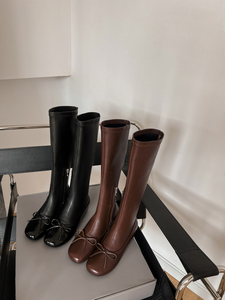 Karin Luna In Stock Spot Goods  Butterfly Knot Round Toe Hidden Heel Boots
