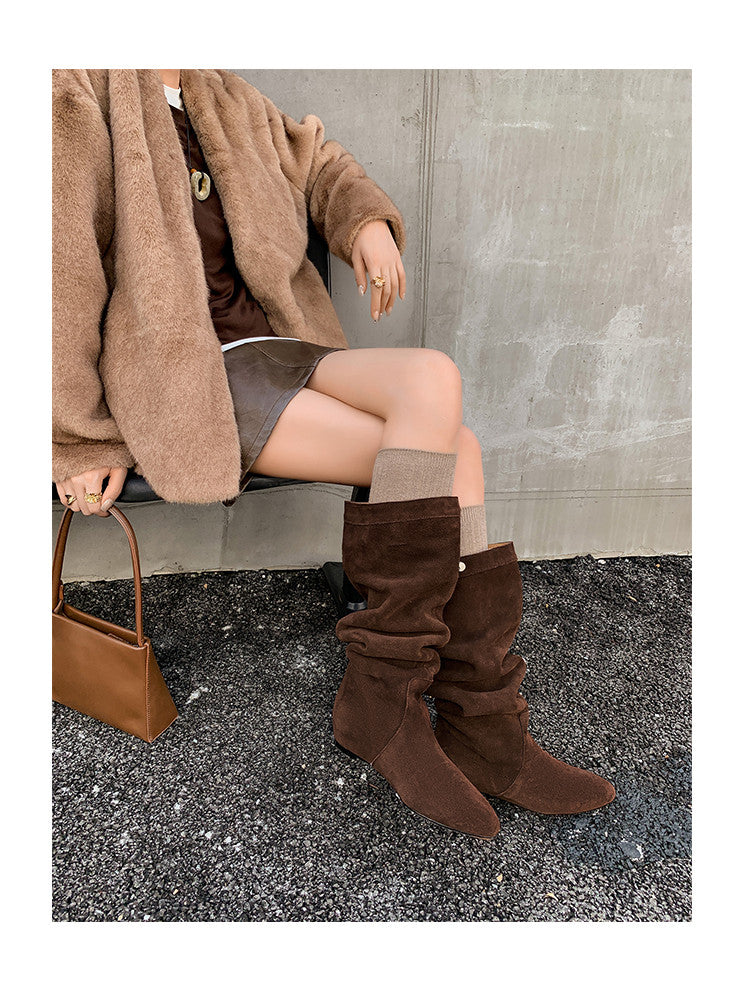 Karin Luna In Stock Spot Goods  Bestselling Suede Leather Sold Out Fast: Pile of Matte Inner Height-Increasing Western Boots
