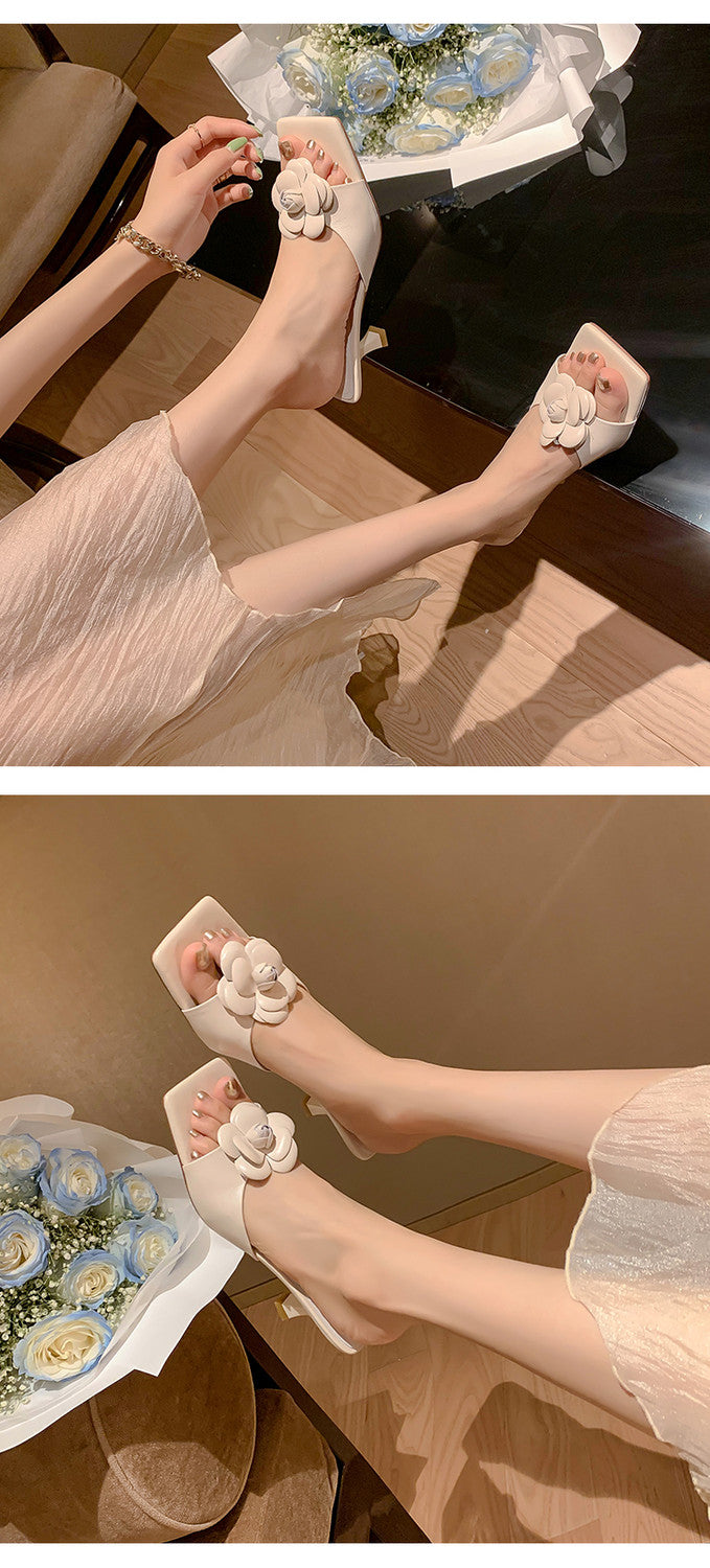 Karin Luna Flower of Wealth in the World~Says purple has a lot of charm Spot Goods Spot Goods  Three-Dimensional Camellia Elegant Sandals