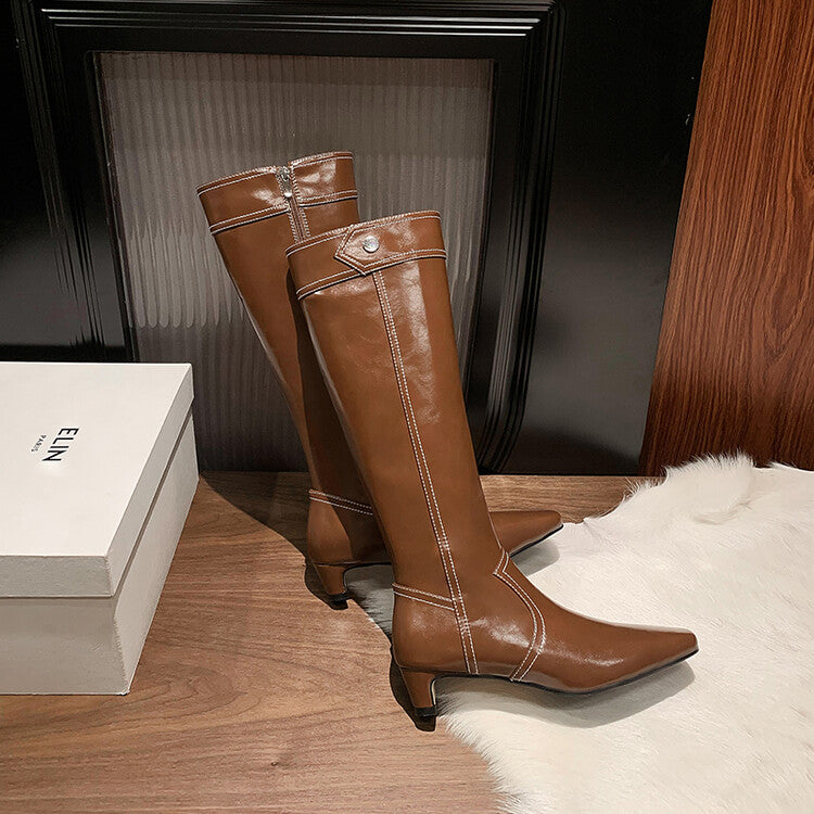 Karin Luna In Stock Spot Goods  Vintage Open Stitch Small Square Toe High Heel Side Zipper Riding Boots