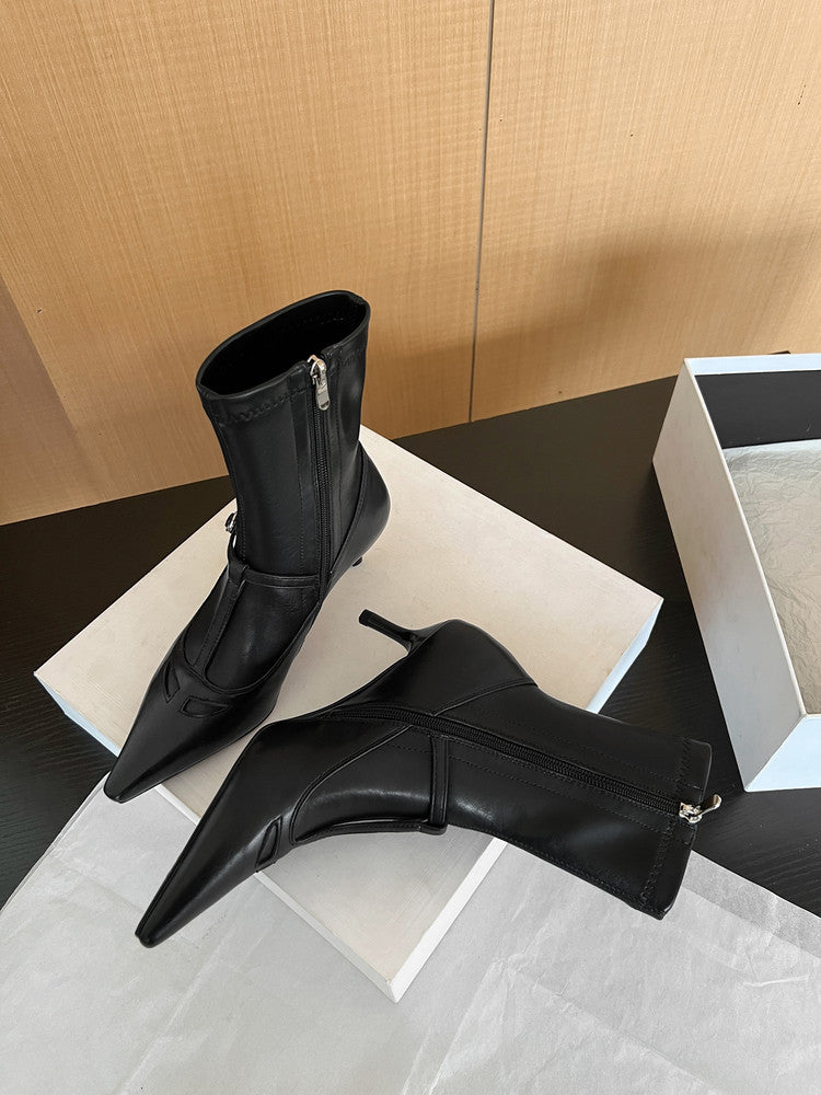 Karin Luna In Stock Spot Goods Elegant Stiletto Pointed Toe Side Zipper Short Boots