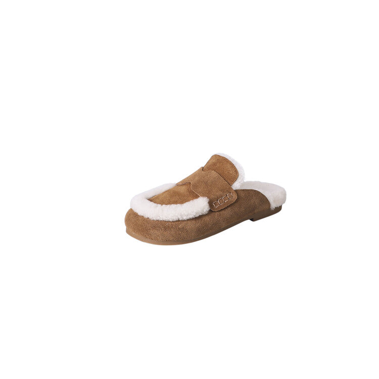Karin Luna In Stock Look~This is such thick lamb wool Winter Atmosphere！Cowhide Leather Lamb Wool Round Toe Flat Sole Half Support！
