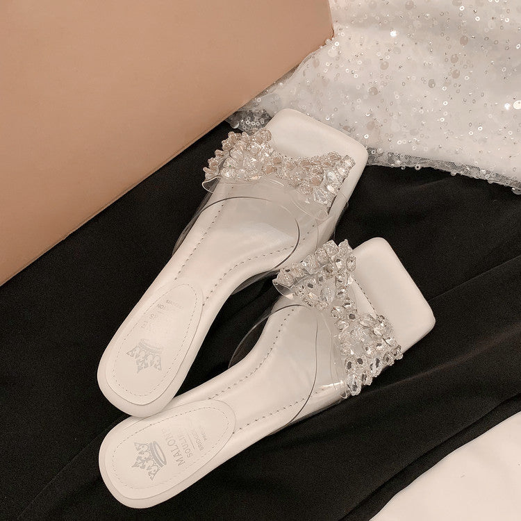 Karin Luna In Stock In Stock Transparent Bow Square Toe Suede Open Toe Sandals