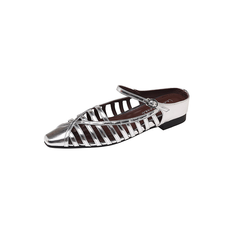 Karin Luna In Stock Spot Goods   French Retro Hollow Small Square Toe One-Strap Slippers