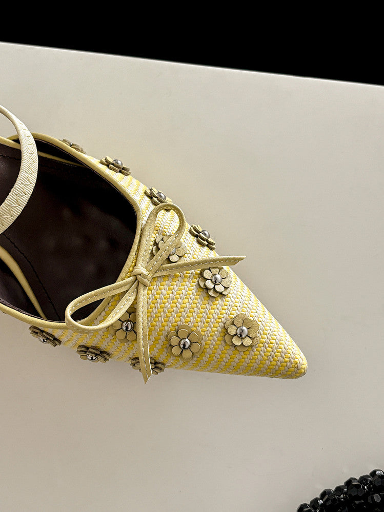 Karin Luna In Stock Spot Goods  Elegant Floral Pointed Toe Rhinestone Slippers