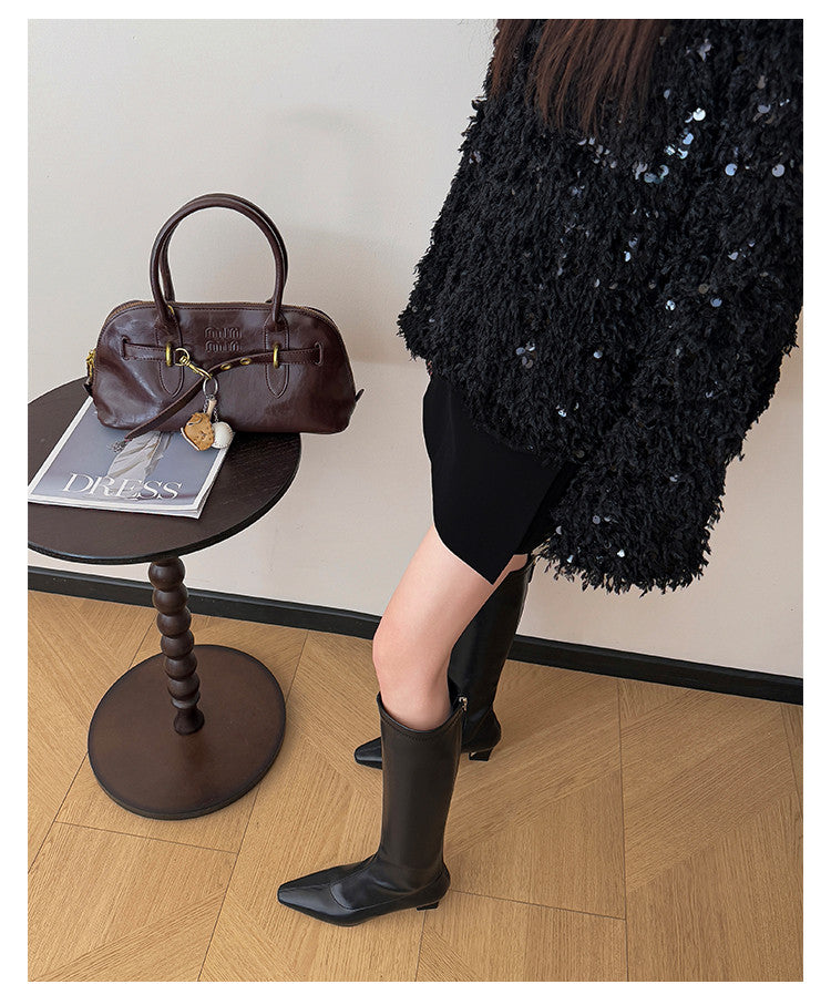 Karin Luna In Stock In Stock  Square Toe Chunky Heel Korean Style Elegant Long Boots