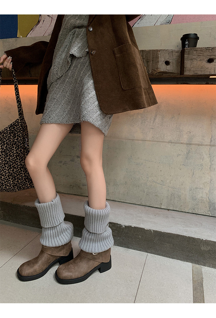 Karin Luna In Stock Spot Goods Versatile Basic Round Toe Belt Buckle Thick Sole Tube Boots