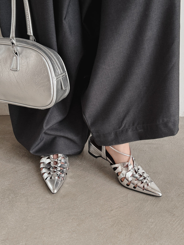 Karin Luna Braided Style ~Cross-woven Pointed Toe Closed-toe Sandals