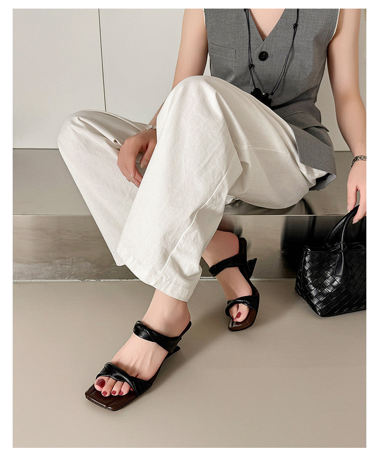 Karin Luna In Stock  Spot Goods   Square Toe One-Strap Irregular Heel Slippers