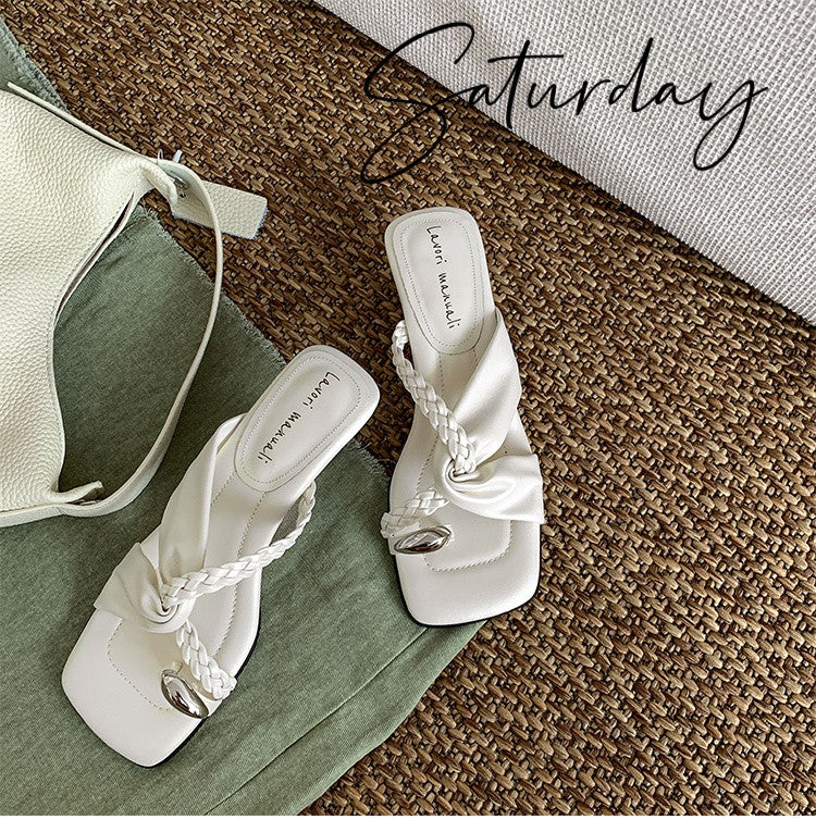 Karin Luna In Stock Spot Goods Hot-selling Woven Vacation Style Irregular Heel Slippers