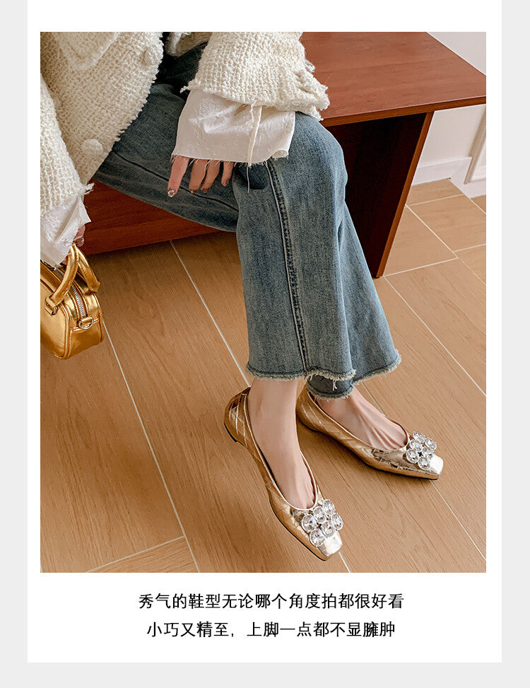 Karin Luna High Quality Low Price ！Hot-selling Fasteners Full leather inside and out Trendy Plaid Fabric Super Beautiful Flat Cowhide Shoes