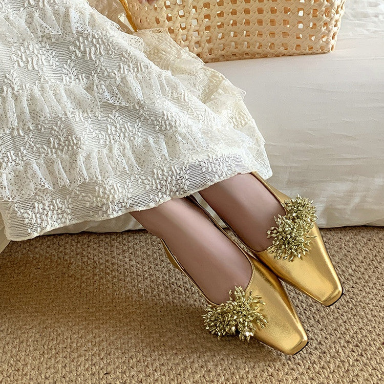 Karin Luna Brilliant Fireworks~Elegant Square-Toed Closed-Toe Chunky Heel Sandals