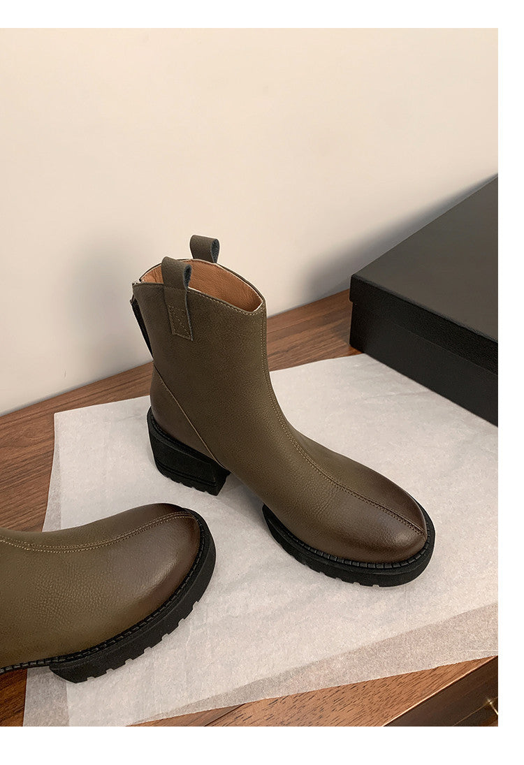Karin Luna In Stock Versatile Round Toe Chunky Heel Ankle Boots