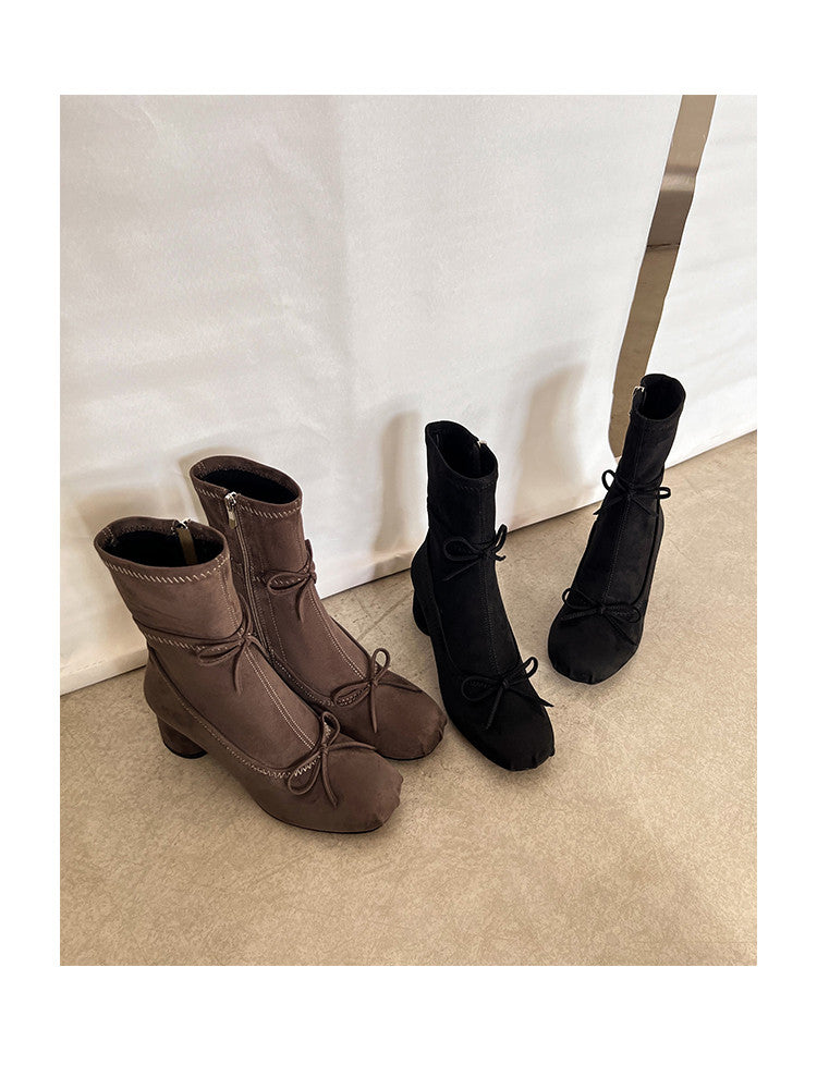 Karin Luna In Stock Spot Goods Hot-Selling Sweet Standard Bow Round-Toe Slim Short Boots