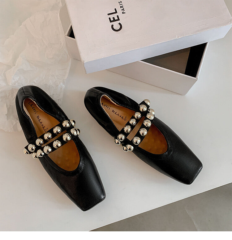 Karin Luna In Stock Spot Goods  Pig Nose Metal Strap Super Soft Granny Full Leather Mary Jane Shoes