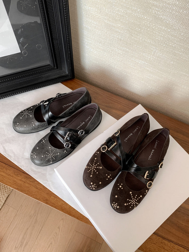 Karin Luna In Stock Spot Goods Studded Rivet Hidden Wedge Mary Jane Shoes