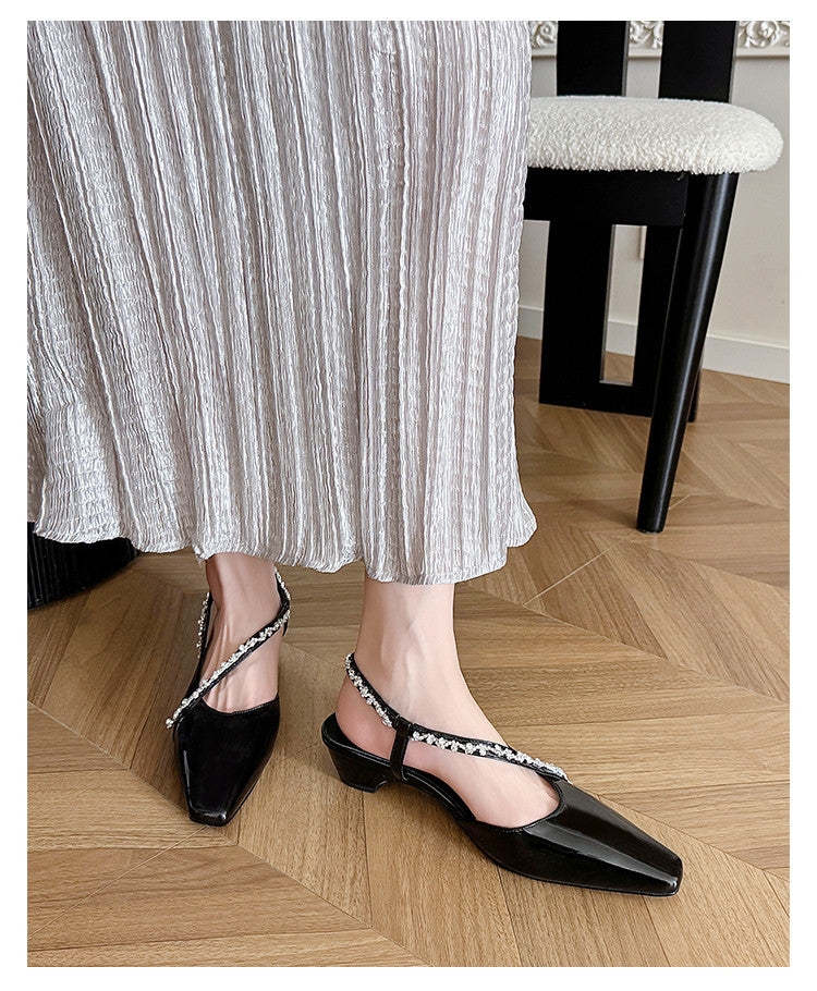 Karin Luna In Stock In Stock  Fresh Summer Vibes  Rhinestone Small Square Toe Elegant Closed-Toe Sandals