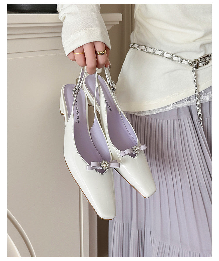 Karin Luna In Stock In Stock Sweet Bowknot Small Square Toe Chunky Heel Closed-toe Elegant Retro Sandals
