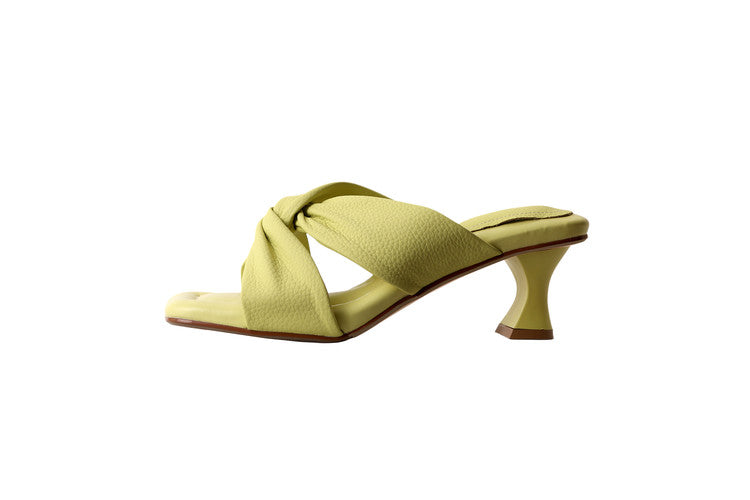 Karin Luna In Stock In Stock  Comfortable Cross Strap  Airy High Heel Square Toe Slippers