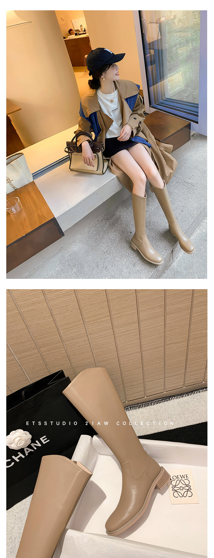 Karin Luna Internet Celebrity Photo  Best-selling in stock Full Leather Basic Long Boots  Winter Essential Combat Boots