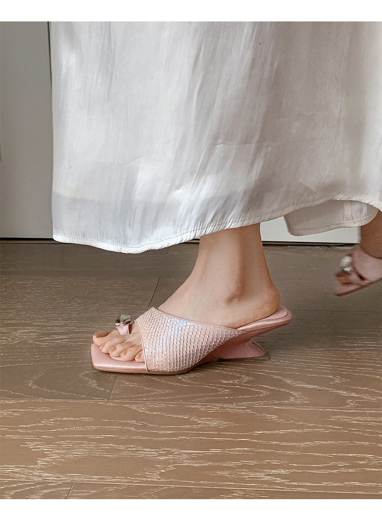 Karin Luna Fish Skin Series~Minimalist Square Toe Popular Irregular Heel Slippers