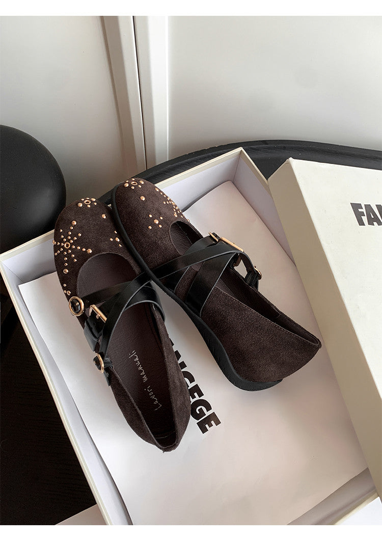 Karin Luna In Stock Spot Goods Studded Rivet Hidden Wedge Mary Jane Shoes