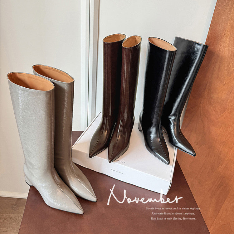 Karin Luna Minimalist Style High Tube Pointed Toe Hidden Heel Boots