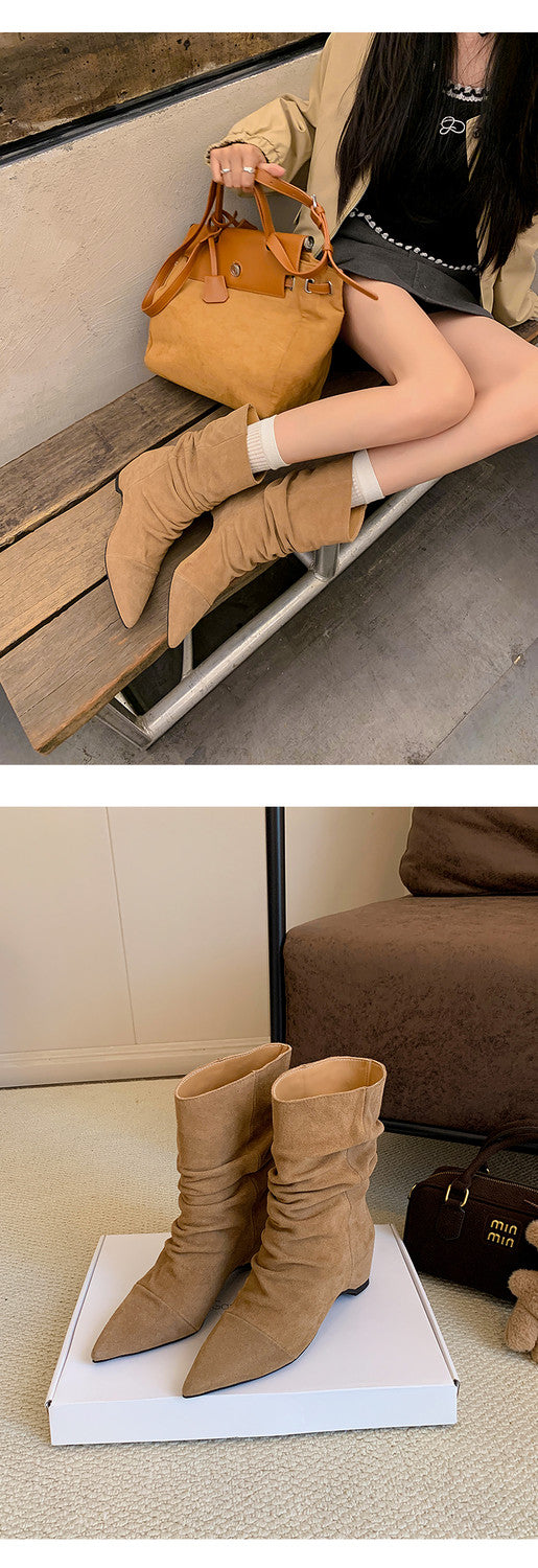 Karin Luna Data Hot-Selling Pointed Toe Slouchy Matte Western Short Boots