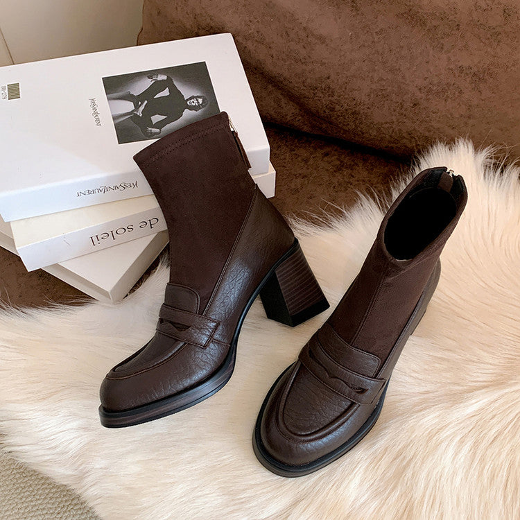 Karin Luna Hot-Selling Element Round Toe Elephant Pattern Elastic Thick Heel Short Boots