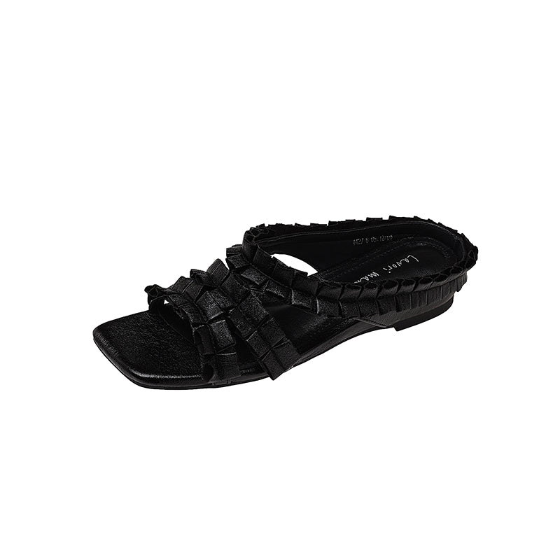 Karin Luna In Stock   Spot Goods  Niche Design Square-Toed Pleated Flat Slippers